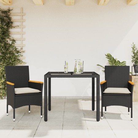 Set comedor jardín 3 pzas cojines ratán sintético vidrio negro by vidaXL, Garden sets - Ref: Foro24-3278645, Price: 218,39 €,...