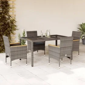Set comedor jardín 5 pzas y cojines ratán sintético vidrio gris by vidaXL, Garden sets - Ref: Foro24-3278653, Price: 434,04 €...