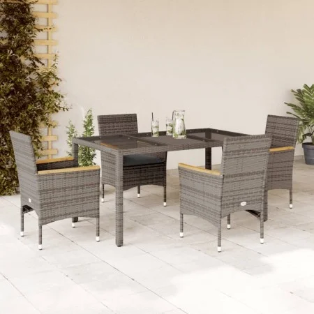 Garten-Essgruppe, 5-teilig, mit synthetischem Rattan und grauem Glas-Kissen. von vidaXL, Gartensets - Ref: Foro24-3278653, Pr...