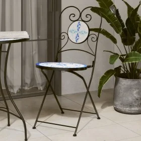 Sillas de bistró plegables 2 uds cerámica azul y blanco de vidaXL, Sillas de jardín - Ref: Foro24-4003404, Precio: 138,81 €, ...
