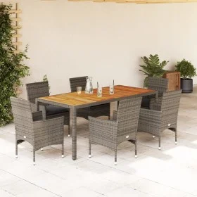Set de comedor jardín 7 pzas con cojines ratán PE acacia gris by vidaXL, Garden sets - Ref: Foro24-3278679, Price: 586,63 €, ...