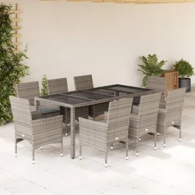 Set comedor jardín 9 pzas y cojines ratán sintético vidrio gris by vidaXL, Garden sets - Ref: Foro24-3278560, Price: 695,60 €...
