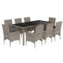 Garten-Essgruppe, 9-teilig, mit synthetischem Rattan und grauem Glas-Kissen. von vidaXL, Gartensets - Ref: Foro24-3278560, Pr...