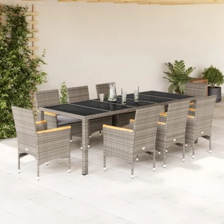 Set comedor jardín 9 pzas y cojines ratán sintético vidrio gris by vidaXL, Garden sets - Ref: Foro24-3278735, Price: 774,38 €...