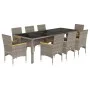 Set comedor jardín 9 pzas y cojines ratán sintético vidrio gris by vidaXL, Garden sets - Ref: Foro24-3278735, Price: 774,38 €...