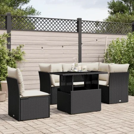 Set de sofás de jardín 6 piezas y cojines ratán sintético negro by vidaXL, Garden sets - Ref: Foro24-3266586, Price: 419,06 €...