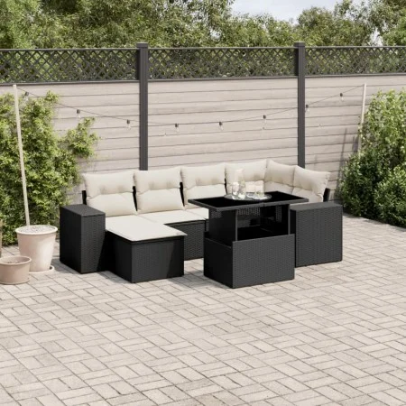 Gartensofagarnitur 7-teilig mit schwarzen Polstern aus synthetischem Rattan von vidaXL, Gartensets - Ref: Foro24-3269306, Pre...