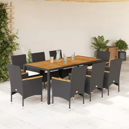 Set de comedor jardín 9 pzas con cojines ratán PE acacia negro by vidaXL, Garden sets - Ref: Foro24-3278632, Price: 734,23 €,...