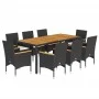 Set de comedor jardín 9 pzas con cojines ratán PE acacia negro by vidaXL, Garden sets - Ref: Foro24-3278632, Price: 734,23 €,...