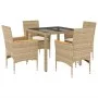 Garten-Essgruppe, 5-teilig, mit synthetischem Rattan, beigen Kissen und Glasplatte. von vidaXL, Gartensets - Ref: Foro24-3278...