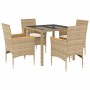 Set comedor jardín 5 pzas cojines ratán sintético vidrio beige by vidaXL, Garden sets - Ref: Foro24-3278658, Price: 378,88 €,...