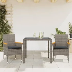 Set comedor jardín 3 pzas y cojines ratán sintético vidrio gris by vidaXL, Garden sets - Ref: Foro24-3278651, Price: 256,70 €...