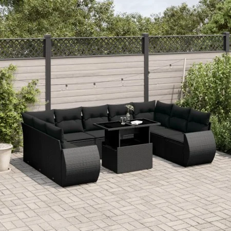 Set de sofás de jardín 10 pzas cojines ratán sintético negro by vidaXL, Garden sets - Ref: Foro24-3268735, Price: 760,46 €, D...