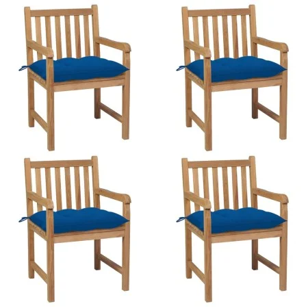 Gartenstühle 4 Stück aus massivem Teakholz mit blauen Kissen von vidaXL, Gartenstühle - Ref: Foro24-3073029, Preis: 607,01 €,...