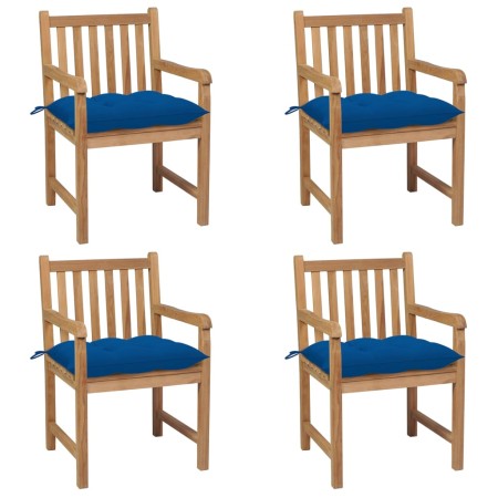 Gartenstühle 4 Stück aus massivem Teakholz mit blauen Kissen von vidaXL, Gartenstühle - Ref: Foro24-3073029, Preis: 621,92 €,...