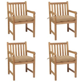 Gartenstühle 4 Stück aus massivem Teakholz mit beigen Kissen von vidaXL, Gartenstühle - Ref: Foro24-3073022, Preis: 623,00 €,...