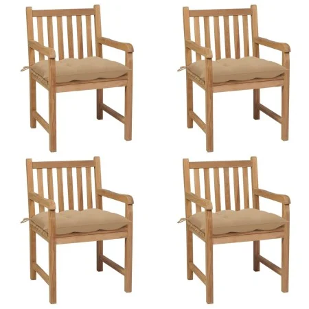 Gartenstühle 4 Stück aus massivem Teakholz mit beigen Kissen von vidaXL, Gartenstühle - Ref: Foro24-3073022, Preis: 596,81 €,...