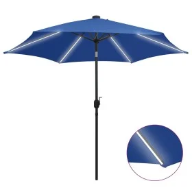 Regenschirm mit LED-Lichtern und azurblauer Aluminiumstange 300 cm von vidaXL, Sonnenschirme - Ref: Foro24-47367, Preis: 106,...