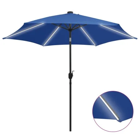 Umbrella with LED lights and azure blue aluminum pole 300 cm by vidaXL, Umbrellas - Ref: Foro24-47367, Price: 106,65 €, Disco...