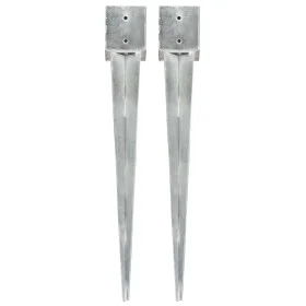 Ground spikes 2 pcs silver galvanized steel 12x12x89 cm by vidaXL, Spikes for anchoring in the ground - Ref: Foro24-145425, P...
