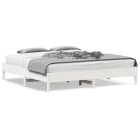 Estructura de cama de madera maciza de pino blanco 200x200 cm de vidaXL, Camas y somieres - Ref: Foro24-842683, Precio: 126,1...