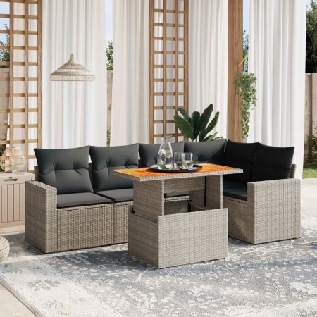 Gartenmöbel-Set, 6-teilig, mit grauen Polstern aus synthetischem Rattan. von vidaXL, Gartensets - Ref: Foro24-3271305, Preis:...