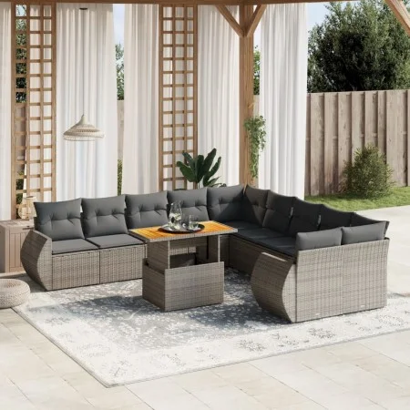 Set de sofás de jardín 11 pzas y cojines ratán sintético gris by vidaXL, Garden sets - Ref: Foro24-3272390, Price: 758,88 €, ...