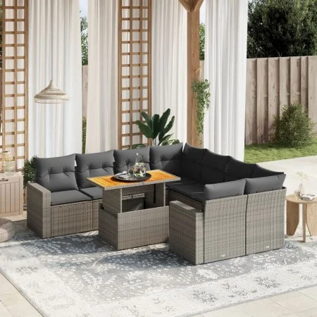 Gartenmöbel-Set 9-teilig mit grauen Polstern aus synthetischem Rattan von vidaXL, Gartensets - Ref: Foro24-3271242, Preis: 57...