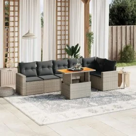 Set de sofás de jardín 7 piezas con cojines ratán PE gris by vidaXL, Garden sets - Ref: Foro24-3271326, Price: 455,61 €, Disc...