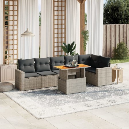 7-teiliges Gartensofa-Set mit grauen PE-Rattan-Kissen. von vidaXL, Gartensets - Ref: Foro24-3271326, Preis: 454,91 €, Rabatt: %