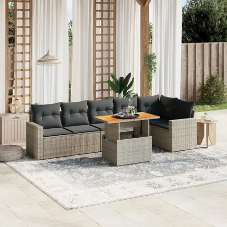 Set de sofás de jardín 7 piezas con cojines ratán PE gris by vidaXL, Garden sets - Ref: Foro24-3271326, Price: 455,61 €, Disc...