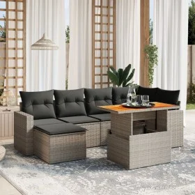 Set de sofás de jardín 7 piezas con cojines ratán PE gris by vidaXL, Garden sets - Ref: Foro24-3271417, Price: 446,48 €, Disc...