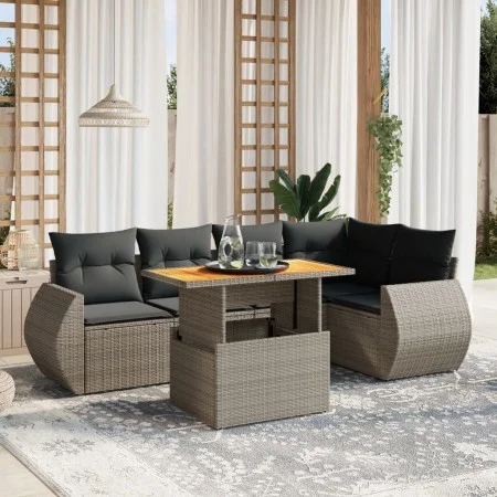 Gartenmöbel-Set, 6-teilig, mit grauen Polstern aus synthetischem Rattan. von vidaXL, Gartensets - Ref: Foro24-3272187, Preis:...
