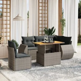 Gartenmöbel-Set, 6-teilig, mit grauen Polstern aus synthetischem Rattan. von vidaXL, Gartensets - Ref: Foro24-3272201, Preis:...