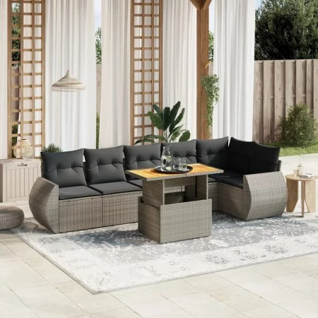 Set de sofás de jardín 7 piezas con cojines ratán PE gris de vidaXL, Conjuntos de jardín - Ref: Foro24-3272208, Precio: 487,3...