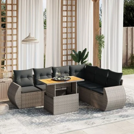 Set de sofás de jardín 7 piezas con cojines ratán PE gris de vidaXL, Conjuntos de jardín - Ref: Foro24-3272215, Precio: 487,3...