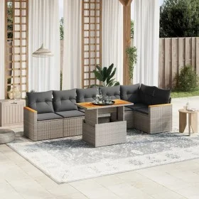 7-teiliges Gartensofa-Set mit grauen PE-Rattan-Kissen. von vidaXL, Gartensets - Ref: Foro24-3273090, Preis: 451,43 €, Rabatt: %