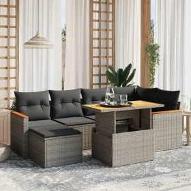 7-teiliges Gartensofa-Set mit grauen PE-Rattan-Kissen. von vidaXL, Gartensets - Ref: Foro24-3273181, Preis: 435,37 €, Rabatt: %