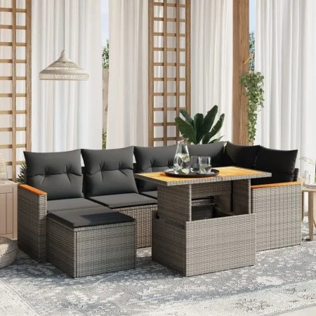 7-teiliges Gartensofa-Set mit grauen PE-Rattan-Kissen. von vidaXL, Gartensets - Ref: Foro24-3273181, Preis: 435,37 €, Rabatt: %