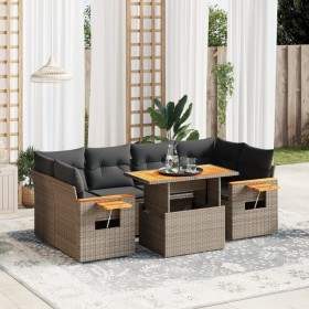 7-teiliges Gartensofa-Set mit grauen PE-Rattan-Kissen. von vidaXL, Gartensets - Ref: Foro24-3273419, Preis: 470,41 €, Rabatt: %