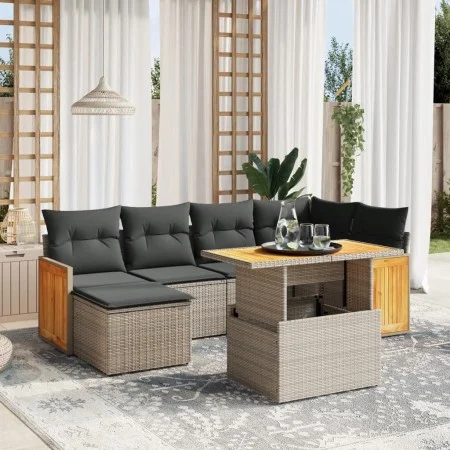 7-teiliges Gartensofa-Set mit grauen PE-Rattan-Kissen. von vidaXL, Gartensets - Ref: Foro24-3274063, Preis: 460,02 €, Rabatt: %