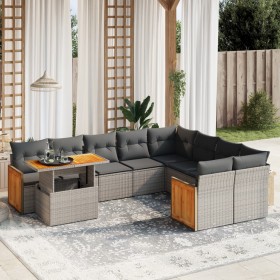 Set de sofás de jardín 10 pzas con cojines ratán sintético gris de vidaXL, Conjuntos de jardín - Ref: Foro24-3274126, Precio:...
