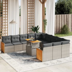 Gartensofagarnitur 11-teilig mit grauen Polstern aus synthetischem Rattan von vidaXL, Gartensets - Ref: Foro24-3274147, Preis...