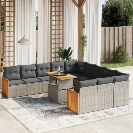 Set de sofás de jardín 11 pzas y cojines ratán sintético gris by vidaXL, Garden sets - Ref: Foro24-3274147, Price: 698,94 €, ...
