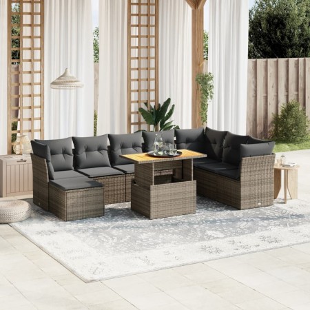 Gartenmöbel-Set 9-teilig mit grauen Polstern aus synthetischem Rattan von vidaXL, Gartensets - Ref: Foro24-3275517, Preis: 55...