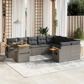 Gartensofa-Set, 10-teilig, mit grauen Polstern aus synthetischem Rattan von vidaXL, Gartensets - Ref: Foro24-3273685, Preis: ...