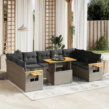 Gartensofa-Set, 10-teilig, mit grauen Polstern aus synthetischem Rattan von vidaXL, Gartensets - Ref: Foro24-3273664, Preis: ...