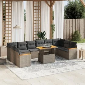 Set de sofás de jardín 11 pzas y cojines ratán sintético gris by vidaXL, Garden sets - Ref: Foro24-3273251, Price: 677,13 €, ...