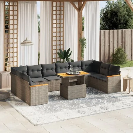 Set de sofás de jardín 11 pzas y cojines ratán sintético gris by vidaXL, Garden sets - Ref: Foro24-3273251, Price: 677,13 €, ...