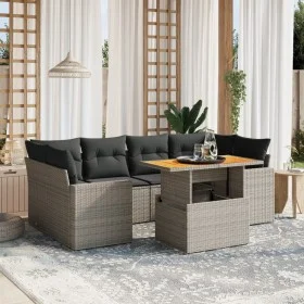7-teiliges Gartensofa-Set mit grauen PE-Rattan-Kissen. von vidaXL, Gartensets - Ref: Foro24-3271214, Preis: 471,92 €, Rabatt: %